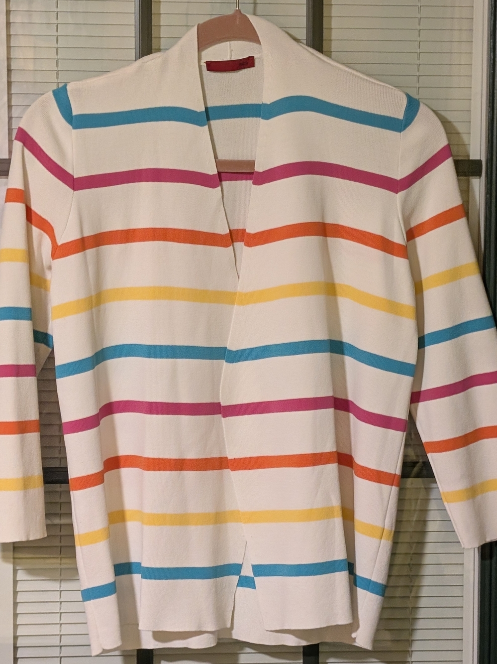 Red Cream Open-Front Striped Sweater Cardigan with Multicolor Stripes